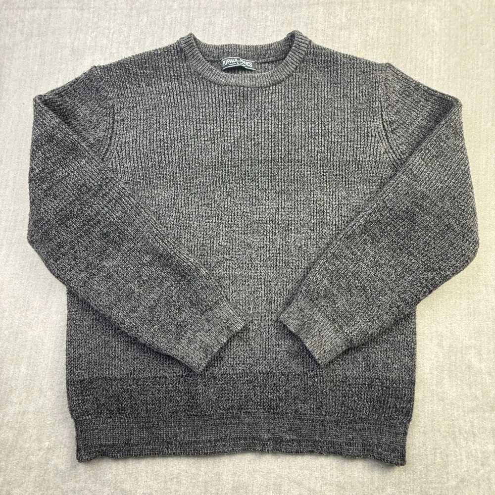 PJ Paul Jones Mens‎ Gray Marl Ribbed Knit Crewneck Sweater Size Large Charcoal